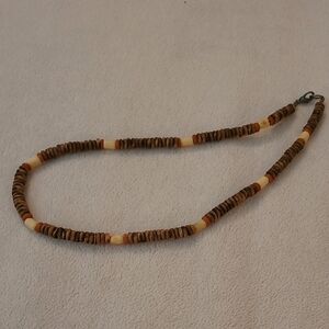 Mens Choker Brown and Cream Beaded Necklace Y2K Lobster Clasp